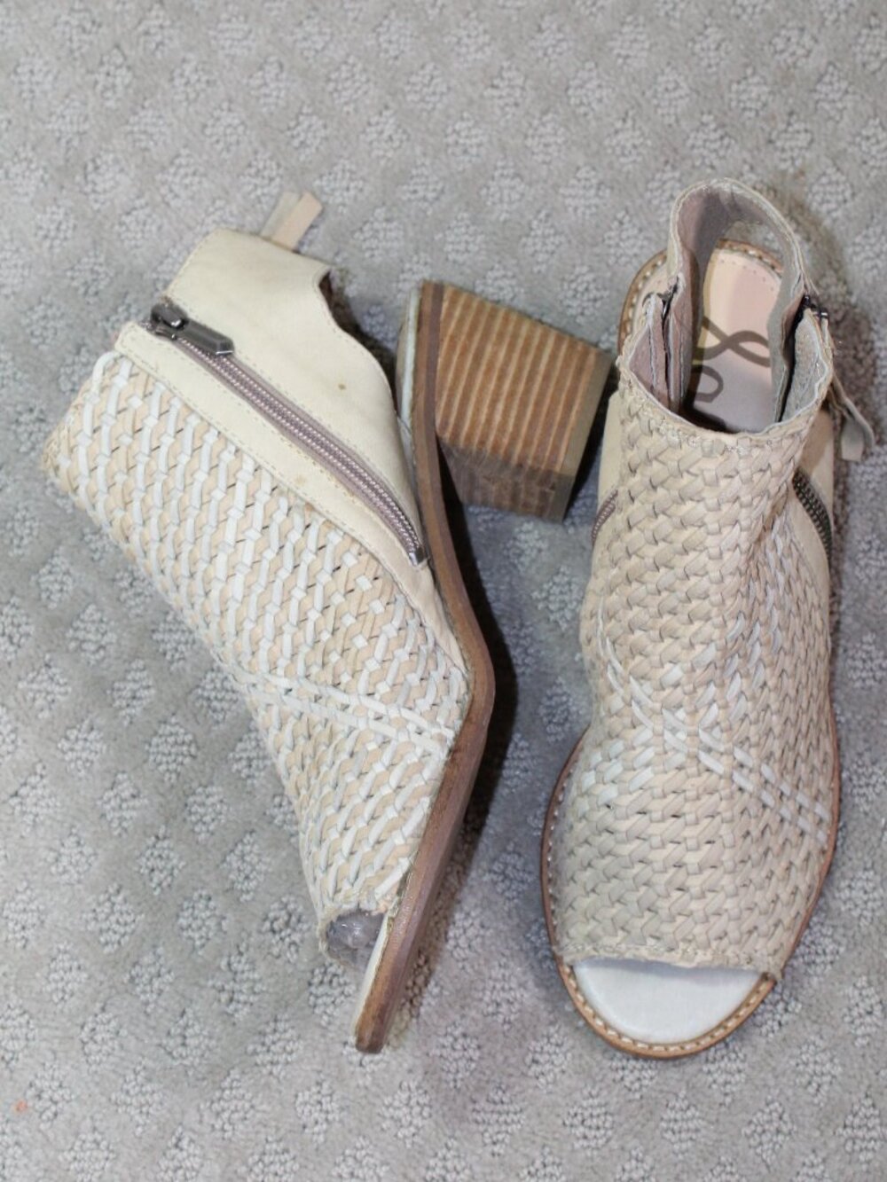 Sam Edelman Cooper Size 10 Beige Woven Slingback Peep Toe Block Heel